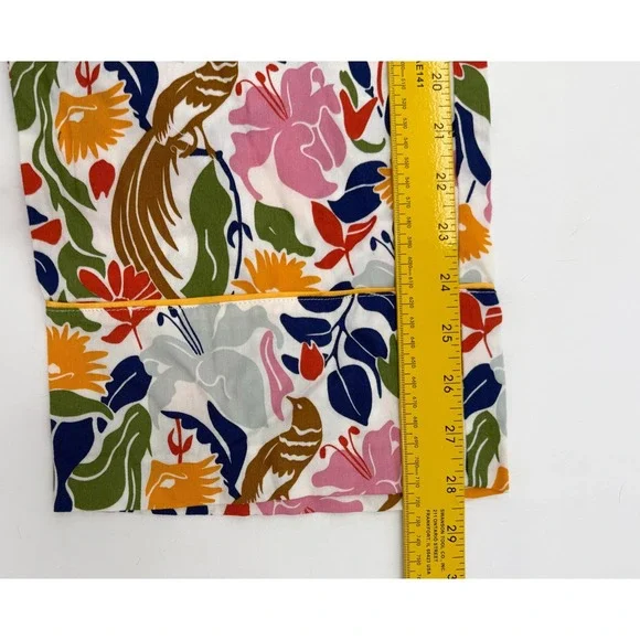 New Boden Pants Womens 6 Multicolor Floral Bird Print Elastic Waist Straight - Picture 4 of 10